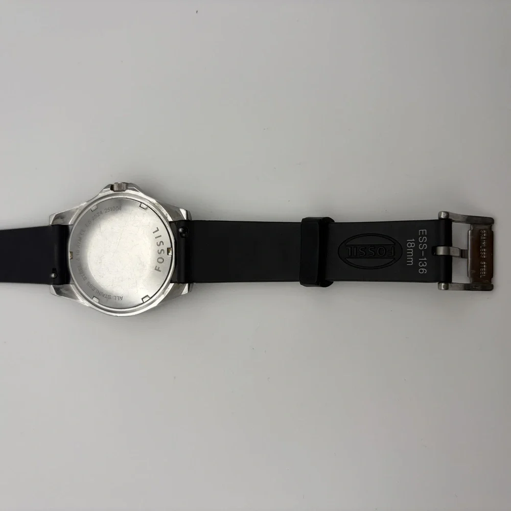 Women’s Fossil Stainless Steel Watch ES3202 Black Silicone Strap - needs battery
